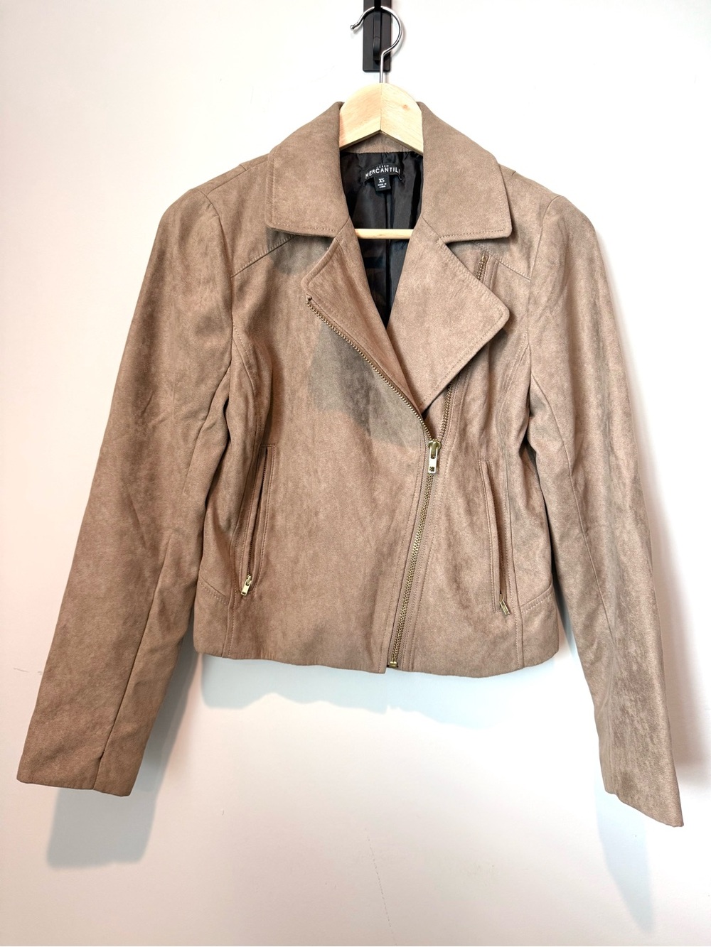 J Crew Mercantile Taupe Faux Suede Cropped Moto Jacket Asymmetrical Zipper